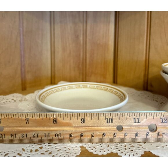 Vintage Homer Laughlin Tan Athena Empire Greek Key Sauce Berry Dessert Set of 4 - Picture 4 of 5